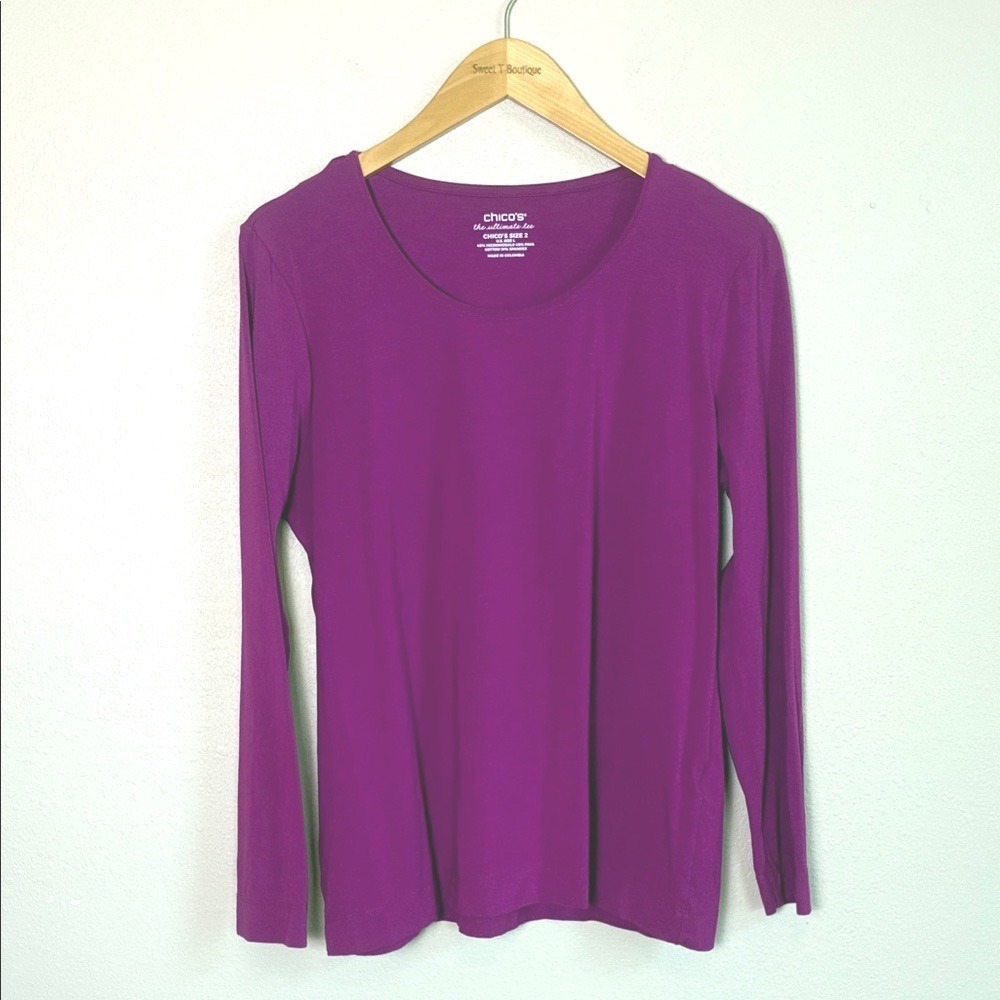 Chico's Long Sleeve Scoop Neck Top - Purple